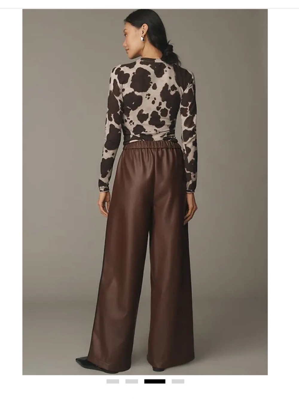 Maeve Faux Leather Track Pants XL Cocoa Plum Wide Leg Pull-On Vegan Leather - Picture 9 of 10